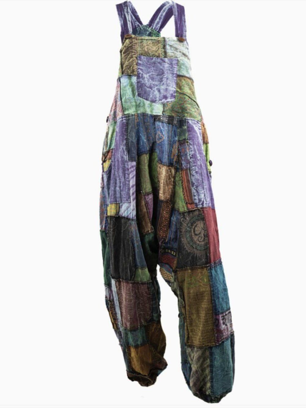 New NWT Boho Genuine Patchwork Harem Jumpsuit One Size Cute & Comfy!
